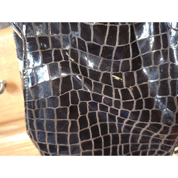 Andre Oliver Black Croc Print & Pony Hair Tiger Stripe Shooulder Bag Purse VGUC - Picture 3 of 8